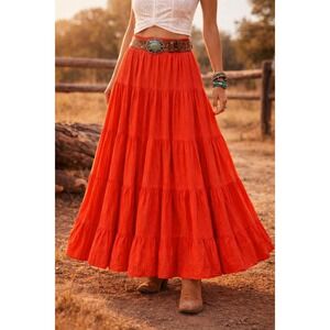 Vintage Hot Orange Broomskirt NWT Large Ozark Mountain Rodeo Western Coral 90s